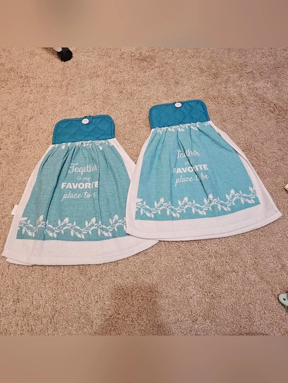2 Handcrafted Potholders Attached To Towels | Blue + White | Together//Favorite